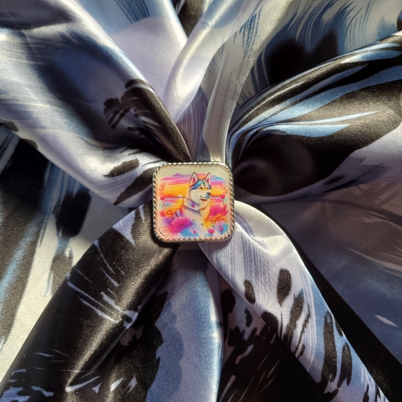 Western scarf slide,scarf slide bling concho, wild rag slides, husky Dog lover - Picture 2 of 4